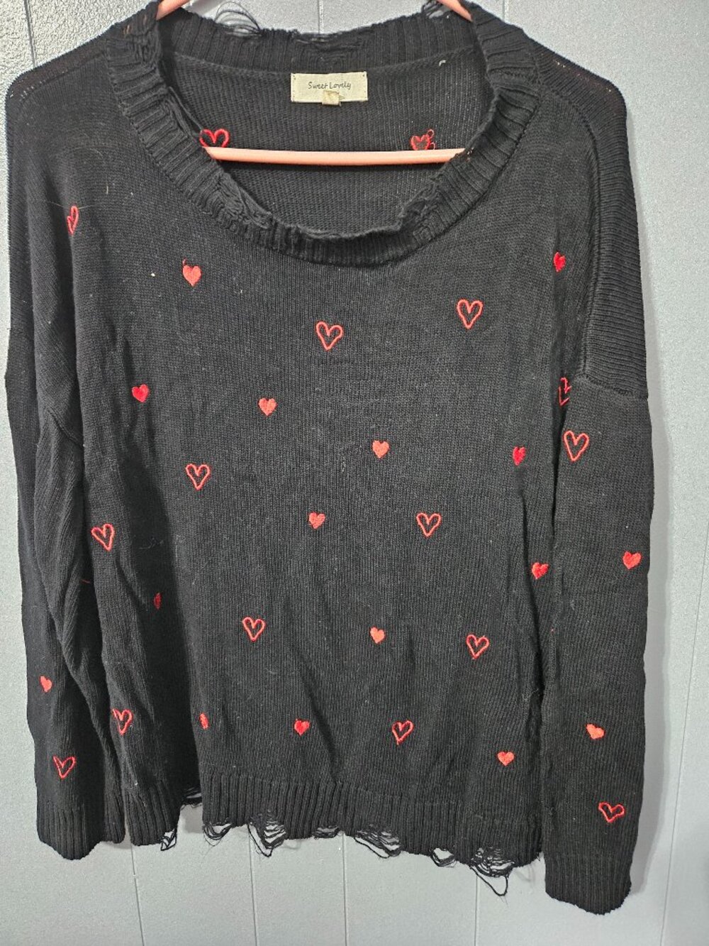 Sweet Lovely by Jen Black Heart Print Oversized Sweater 2XL/3XL